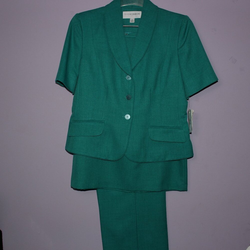 Vintage Sag Harbor Green 3-Piece Suit: Jacket, Skirt, Pants Teal Size 14